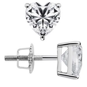 Women's Ladies 925 Sterling Silver Cz Heart Shaped Stud Screw Back Earrings